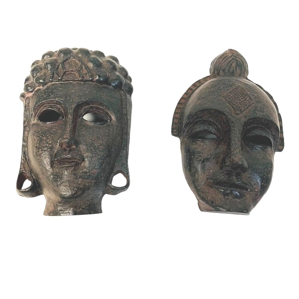 Handcrafted Buddha Monk Wall Masks  Bronze Finish Buddhist Decor 5"